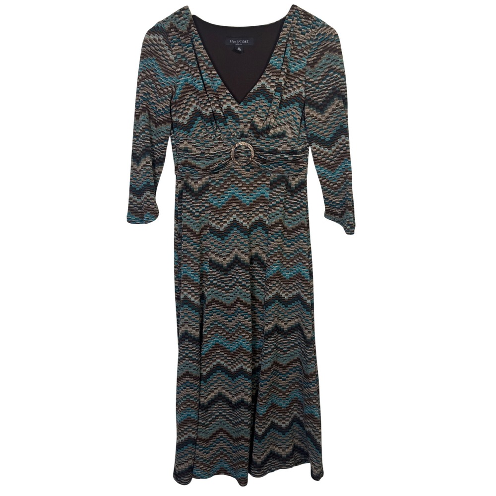 Perceptions Dress 6P Y2K Geo Chevron Print V Neck Empire Waist‎ 3/4 Sleeve